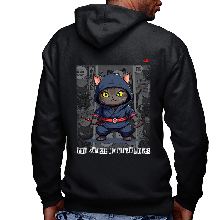 Blusa Moletom You cat see my ninja moves Masculina com Capuz e Zíper