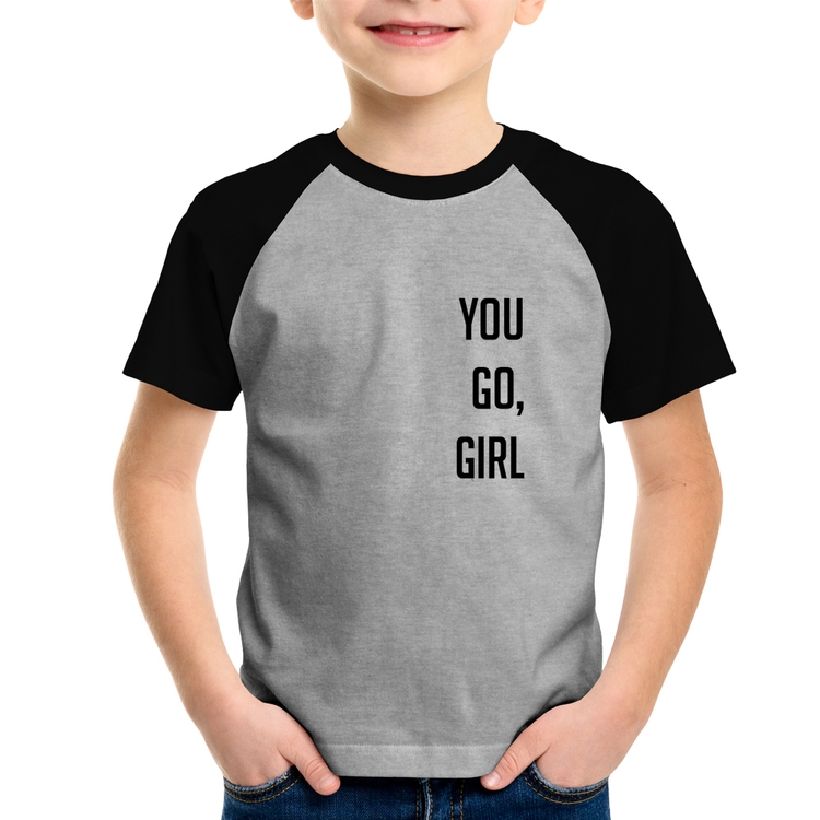 Camiseta Raglan Infantil You go girl - Cinza/Preto