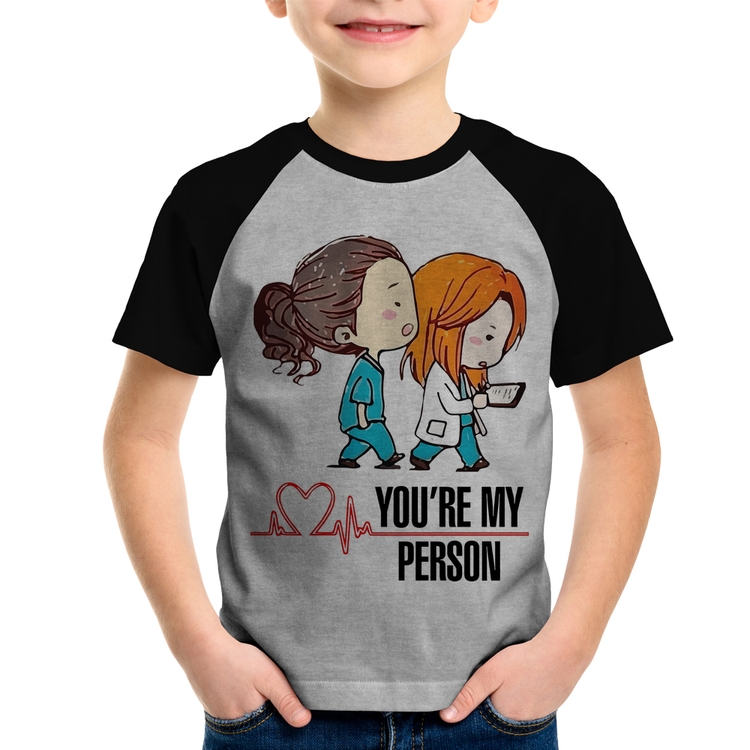 Camiseta Raglan Infantil You're My Person - Cinza/Preto