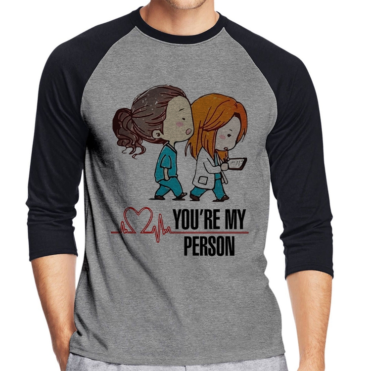 Camiseta Raglan You're My Person Manga 3/4 - Cinza/Preto