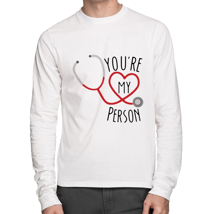 Camiseta Algodão You're My Person Coração Manga Longa - Branca