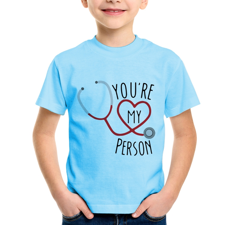 Camiseta Infantil You're My Person Coração - Azul Bebê