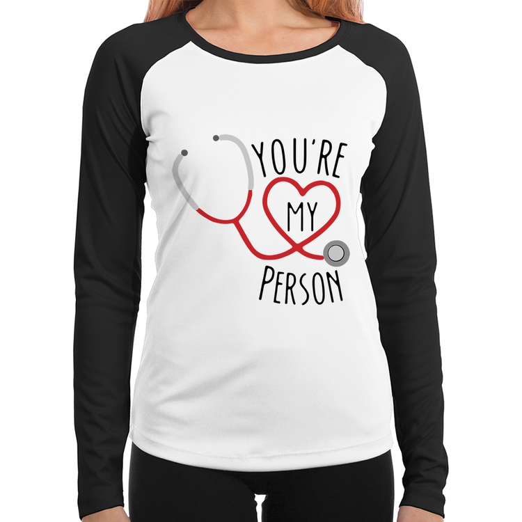 Baby Look Raglan You're My Person Coração Manga Longa