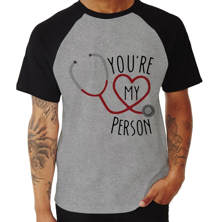 Camiseta Raglan You're My Person Coração - Cinza/Preto