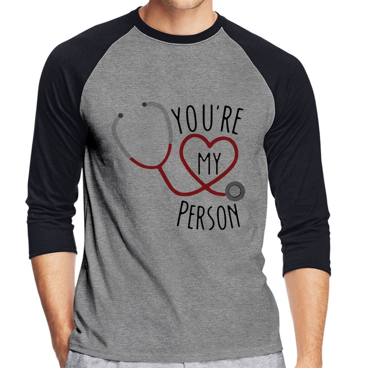 Camiseta Raglan You're My Person Coração Manga 3/4 - Cinza/Preto