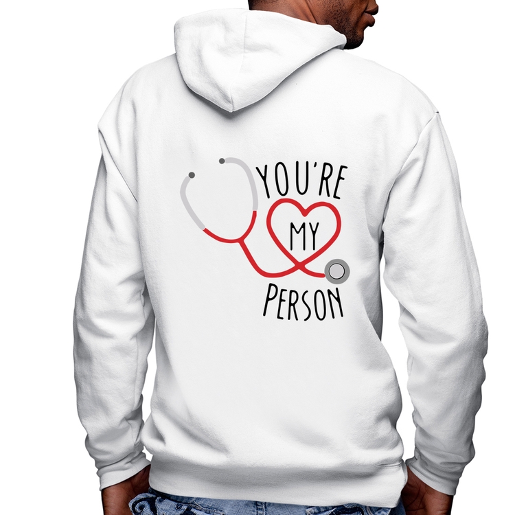 Blusa Moletom You're My Person Coração Masculina com Capuz e Zíper - Branca
