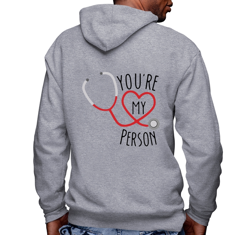 Blusa Moletom You're My Person Coração Masculina com Capuz e Zíper - Mescla