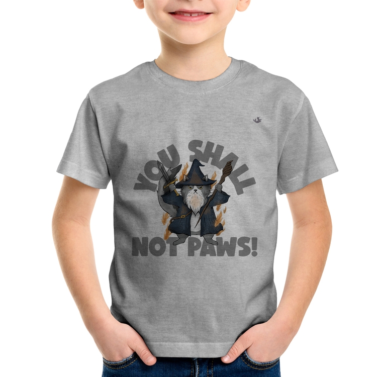 Camiseta Infantil You shall not paws - Cinza