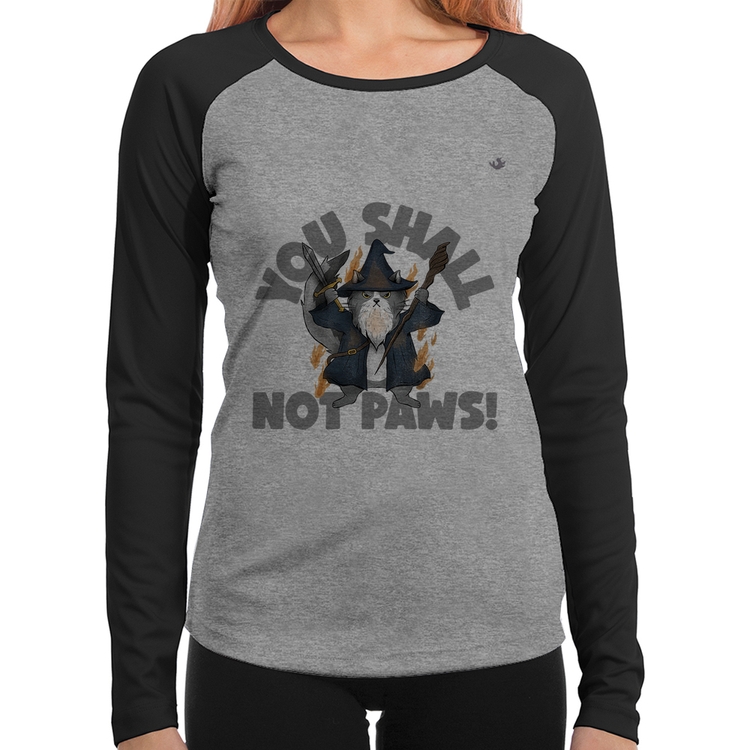 Baby Look Raglan You shall not paws Manga Longa - Cinza/Preto