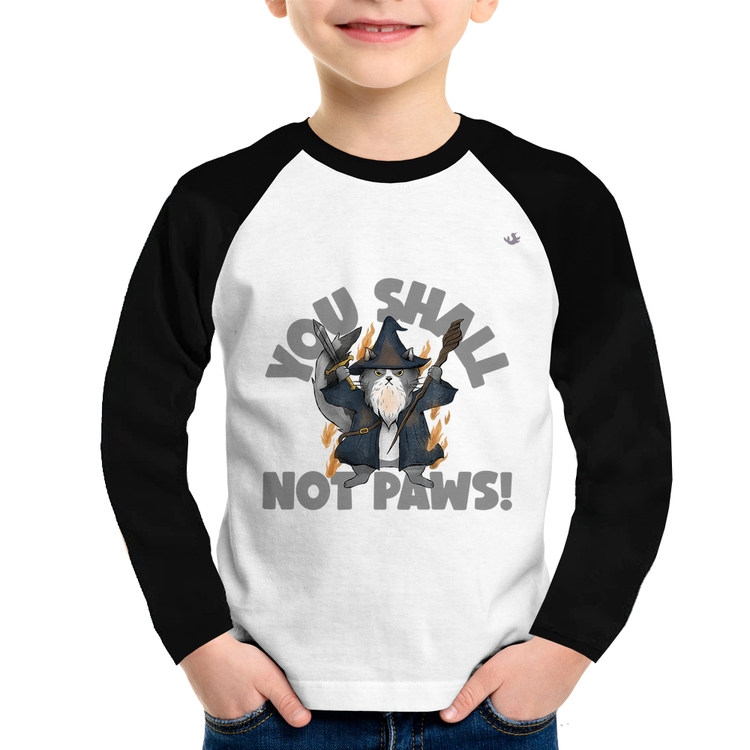 Camiseta Raglan Infantil You shall not paws Manga Longa