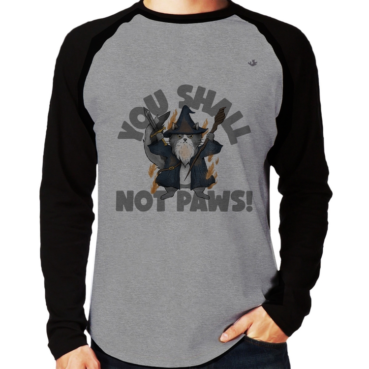 Camiseta Raglan You shall not paws Manga Longa - Cinza/Preto