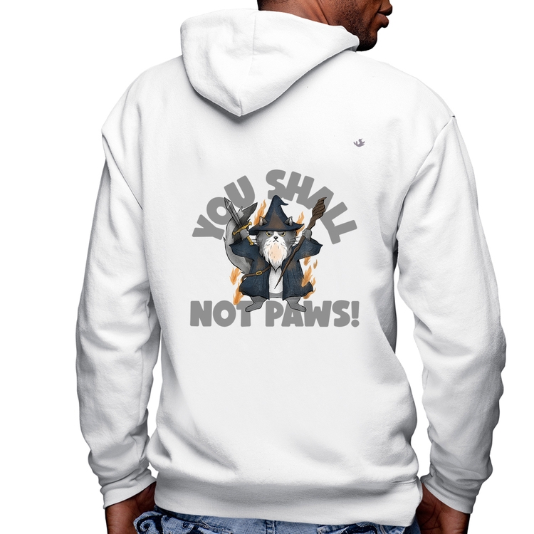 Blusa Moletom You shall not paws Masculina com Capuz e Zíper - Branca