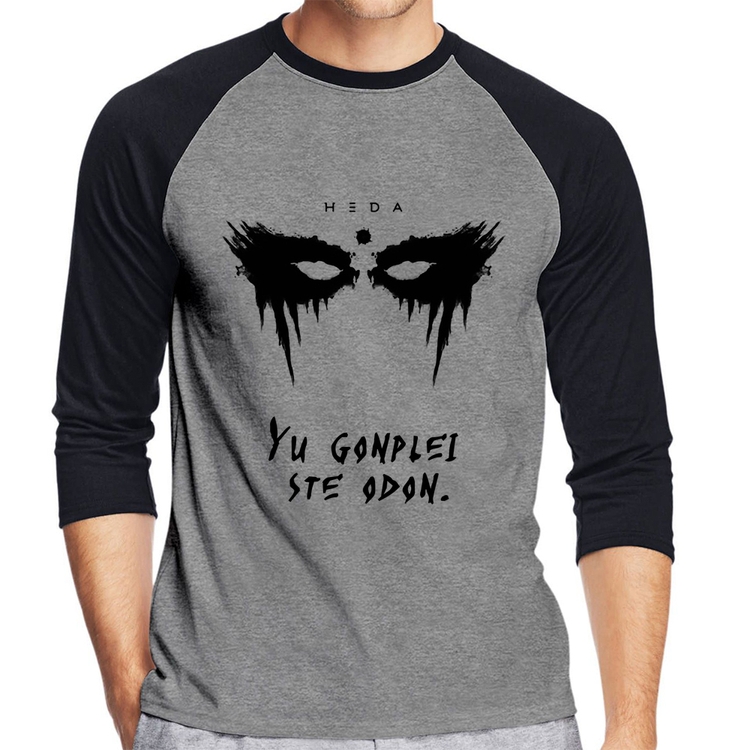 Camiseta Raglan Yu Gonplei Ste Odon Manga 3/4 - Cinza/Preto