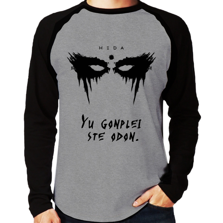 Camiseta Raglan Yu Gonplei Ste Odon Manga Longa - Cinza/Preto